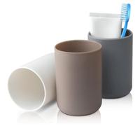 Set di 3 portaspazzolini - Plastica per uso alimentare - Infrangibili - Colori: bianco, grigio, marrone - Ideali per il bagno