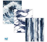 Set di 3 poster arte astratti da parete acquerello onda marina oceanica -...