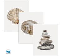 Set di 3 poster arte da parete in pietra e conchiglia da spiaggia...