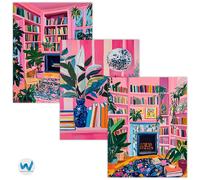 Set di 3 poster artistici da parete libreria rosa vibrante -...