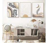 Set di 3 poster bohémien, il sole va sul mare, stella e luna, minimalista, stampa artistica da parete moderna, decorazione da bagno, camera da letto, soggiorno, senza cornice (21 x 30 cm)