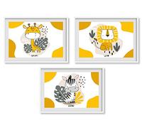 Set di 3 poster con leone giraffa zebra per cameretta dei bambini decorazione per bambini o bambine motivo giungla safari animali idea regalo tema safari stampa di alta qualità (A4 (297 x 21 cm)