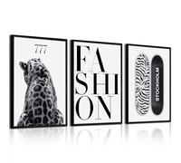 Set di 3 poster da parete alla moda senza cornice, motivo leopardato, nero e bianco, decorazione da parete alla moda, poster estetici su tela, stampe di Stoccolma, eleganti immagini di ghepardo per