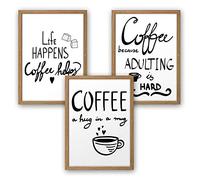 Set di 3 poster, stampa artistica, con cornice, per soggiorno, camera da letto, stile moderno, DIN A4/A3, Cornice naturale., A4