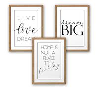 Set di 3 poster, stampa artistica, quadro decorativo per la parete, con cornice opzionale, per soggiorno, bagno, stile moderno, DIN A4/A3, Cornice naturale., A4