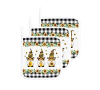 Set di 3 presine a forma di girasole con gnomo ape, presine scozzesi nere, presine antiscivolo a prova di calore, presine calde per cucina, cottura, barbecue