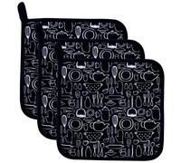 Set di 3 presine da cucina in spugna 100% cotone, per uso quotidiano, sottopentole termoresistenti, per quando si cucina sui fornelli o in forno, 20 x 20 cm Black