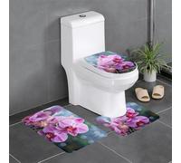 Set di 3 protezioni per il bagno, per camera da letto, cucina, vasca da bagno, tappeto decorativo in peluche, tappeto assorbente con fiori nazionali malesi