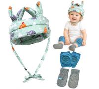 Set di 3 protezioni per la testa del bambino con ginocchiere, casco imbottito leggero e traspirante con calzini antiscivolo, cinturino regolabile per neonati per imparare a gattonare a camminare per
