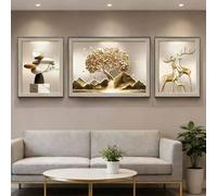 Set di 3 quadri da parete incorniciati, dipinti moderni da appendere, sculture decorative da parete, decorazione murale con albero della vita per portico, ufficio, casa(B,35 * 50/75 * 50/35 * 50CM)