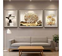 Set di 3 quadri da parete incorniciati, dipinti moderni da appendere, sculture decorative da parete, decorazione murale con albero della vita per portico, ufficio, casa(A,60 * 80/110 * 80/60 * 80CM)