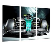 Set di 3 quadri decorativi da parete, decorazione soggiorno moderni, camere da letto, camera da letto, stampa su legno con ganci, auto Formula 1 2024 Aston Martin AMR24, Fernando Alonso, 97 x 62 cm