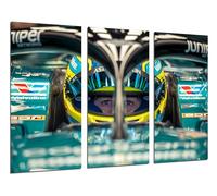Set di 3 quadri decorativi da parete, decorazione soggiorno moderni, camere da letto, camera da letto, stampa su legno con ganci, auto Formula 1 2024 Aston Martin AMR24, Fernando Alonso, 97 x 62 cm