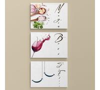 Set di 3 Quadri per Cucina con Scritte su Tela |Q1402| Mangia, Bevi, Sii Felice
