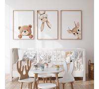 Set di 3 quadri su tela con cornice per camera dei bambini, tema animali acquerello, ritratti di orso, giraffa e leone, sfondo beige puro, stile bohémien neutro, decorazione da parete per galleria, se