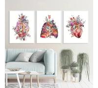 Set di 3 quadri su tela Poster Anatomia astratta fiore organo cervello cuore polmone studente medicina educazione ospedale moderno Parete Art Stampe Regalo Camera Da Letto Soggiorno Dormitorio Galleri