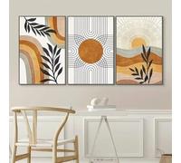 Set di 3 quadri su tela Poster astratto Boho linee geometriche sole deserto pianta foglie arcobaleno colore caldo parete arte stampe regalo camera da letto soggiorno dormitorio galleria corridoio deco