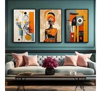Set di 3 quadri su tela Poster Astratto Etnico Africano Afro Bohemien Nero Donna Caldo Parete Art Pittura Regalo Camera da letto Soggiorno Dormitorio Galleria Corridoio Decor Quadri Stampe, 50x70 CM (