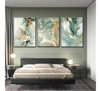 Set di 3 quadri su tela Poster astratto verde scuro marmo lamina d'oro minimalista smeraldo moderno Parete Art Stampe Regalo Camera Da Letto Soggiaorno Dormitorio Galleria Corridoio Decor Immagine, 50