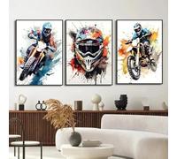 Set di 3 quadri su tela Poster Graffiti Dirt Bike Motocross Moto Moto Immagini Wall Art Pittura Regalo Ragazzo Camera da letto Soggiorno Dormitorio Galleria Corridoio Decor Stampe Foto, 40x60 CM (15,8