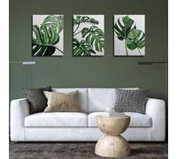 Set di 3 quadri su tela Poster Grandi Piante Tropicali Foglie Monstera Deliciosa Foglia Verde Bianco Parete Art Stampe Regalo Camera Da Letto Soggiaorno Dormitorio Galleria Corridoio Decor Immagine, A