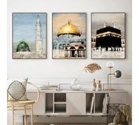 Set di 3 quadri su tela Poster Islamico Masjid Moschea Allah Mecca Medina Kaaba Luogo Sacro Moderno Parete Arte Pittura Regalo Camera da letto Soggiorno Dormitorio Galleria Corridoio Decor Stampe Foto