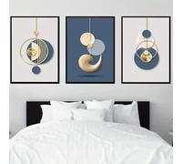 Set di 3 quadri su tela Poster Moderno Dorato Blu Bianco Grigio Pendolo Astratto Grafico Geometria Parete Arte Regalo Camera Da Letto Soggiorno Dormitorio Galleria Corridoio Decor Quadri Stampe, 30x40