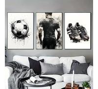 Set di 3 quadri su tela Poster Nero Bianco Grigio Acquerello Calcio Maestro Scarpe Vibrante Sport Parete Stampe d'Arte Regalo Uomini Ragazzo Bambini Camera Da Letto Soggiorno Dormitorio Galleria Corri