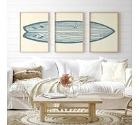 Set di 3 quadri su tela Poster retrò Boho blu tavola da surf spiaggia mare surf beige stampa artistica della parete astratta regalo camera da letto soggiorno dormitorio galleria corridoio decor immagi