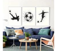 Set di 3 quadri su tela Poster Sport Moderno Calcio Tiro Goal Astratto Nero Bianco Semplice Parete Art Stampe Regalo Camera Da Letto Soggiorno Dormitorio Galleria Corridoio Decor Immagine, A2 (42X60CM