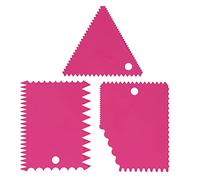 Set di 3 raschietti per crema pasticcera, con denti irregolari, fai da te, per decorare torte, in plastica, come mostrato, 9,5 cm, 12 cm e 12 cm. (Rosa rosso)