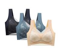 Set di 3 reggiseni classici da donna, di grandi dimensioni, reggiseni in pizzo, reggiseno push up, sottile, armatura, supporto alto, anti reggiseno per ptosi, comfort quotidiano, blu, 5XL