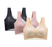 Set di 3 reggiseni classici da donna, di grandi dimensioni, reggiseni in pizzo, reggiseno push up, sottile, armatura, supporto alto, anti reggiseno per ptosi, comfort quotidiano, Nero , L