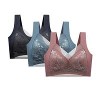Set di 3 reggiseni classici da donna, di grandi dimensioni, reggiseni in pizzo, reggiseno push up, sottile, armatura, supporto alto, anti reggiseno per ptosi, comfort quotidiano, rosso, L