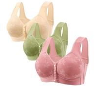 Set di 3 reggiseni con ferretto di grandi dimensioni senza push-up alla moda larghe spalline aperte davanti 2025 biancheria intima in cotone reggiseno BH morbido traspirante reggiseno, grigio, XL