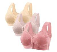 Set di 3 reggiseni con ferretto di grandi dimensioni senza push-up alla moda larghe spalline aperte davanti 2025 biancheria intima in cotone reggiseno BH morbido traspirante reggiseno, Rosa, S
