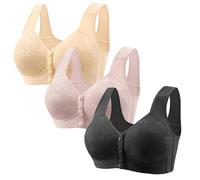Set di 3 reggiseni con ferretto di grandi dimensioni senza push-up alla moda larghe spalline aperte davanti 2025 biancheria intima in cotone reggiseno BH morbido traspirante reggiseno, viola., XXL