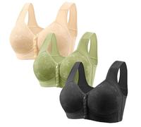 Set di 3 reggiseni con ferretto di grandi dimensioni senza push-up alla moda larghe spalline aperte davanti 2025 biancheria intima in cotone reggiseno BH morbido traspirante reggiseno, blu, XXX-Large