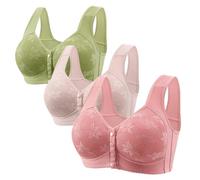 Set di 3 reggiseni con ferretto di grandi dimensioni senza push-up alla moda larghe spalline aperte davanti 2025 biancheria intima in cotone reggiseno BH morbido traspirante reggiseno, verde, XXXXXL