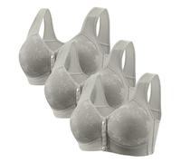 Set di 3 reggiseno da donna, senza ferretto, sexy, push-up, traspirante, elegante, senza spalline, in cotone, a buon mercato, reggiseno per fitness, quotidiano, aperto davanti a Bra, grigio, XXXXL