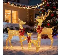 Set di 3 renne di Natale illuminate, decorazioni per esterni preilluminate con 210 luci a LED bianco caldo, 1,5 m, per giardino e vacanze