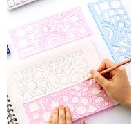 Set di 3 righelli - Comprende un righello flessibile da 20 cm, un righello modello trasparente e un righello multifunzione, con design a ingranaggi a colori casuali, adatto per poster scritti a mano, 