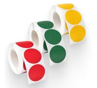Set di 3 rotoli da 500 pastiglie adesive rotonde 25 mm, colore rosso, giallo e verde, gommette rotonde per codifica colore, organizzazione e marcatura