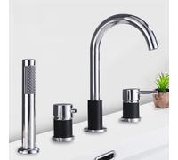 Set di 3 rubinetti miscelatore per vasca da bagno a 3 fori con beccuccio girevole a 360 ° moderno rubinetto a leva singola regolabile soffione doccia Slish Ch e design nero per bagni ry
