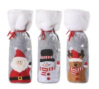 Set di 3 sacchetti natalizi per vino in peluche con coulisse per occasioni festive e trasporto bottiglie di vino