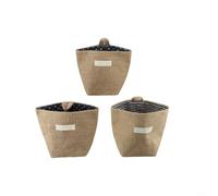 Set di 3 sacchetti portaoggetti in cotone e lino con manico per appenderlo, progettati per esporre piante in vaso da parete