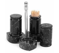 Set di 3 saliera e pepe in marmo nero, 22,7 g, dispenser per sale e pepe con vassoio, per decorazione moderna della cucina domestica, facile da riempire e porta stuzzicadenti