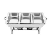 Set di 3 scaldavivande in acciaio inox con manici e vassoio porta carburante, per ristoranti e buffet, 63 x 35 x 32 cm