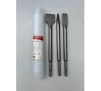 Set di 3 scalpelli SDS Plus, 1 largo (40 mm), 1 piatto (20 mm), 1 punta lunga 250 mm