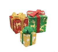 Set di 3 scatole da esterni illuminate a LED con motivi festivi per cortile e prato, costruite con tessuto di poliestere resistente alle intemperie (B)